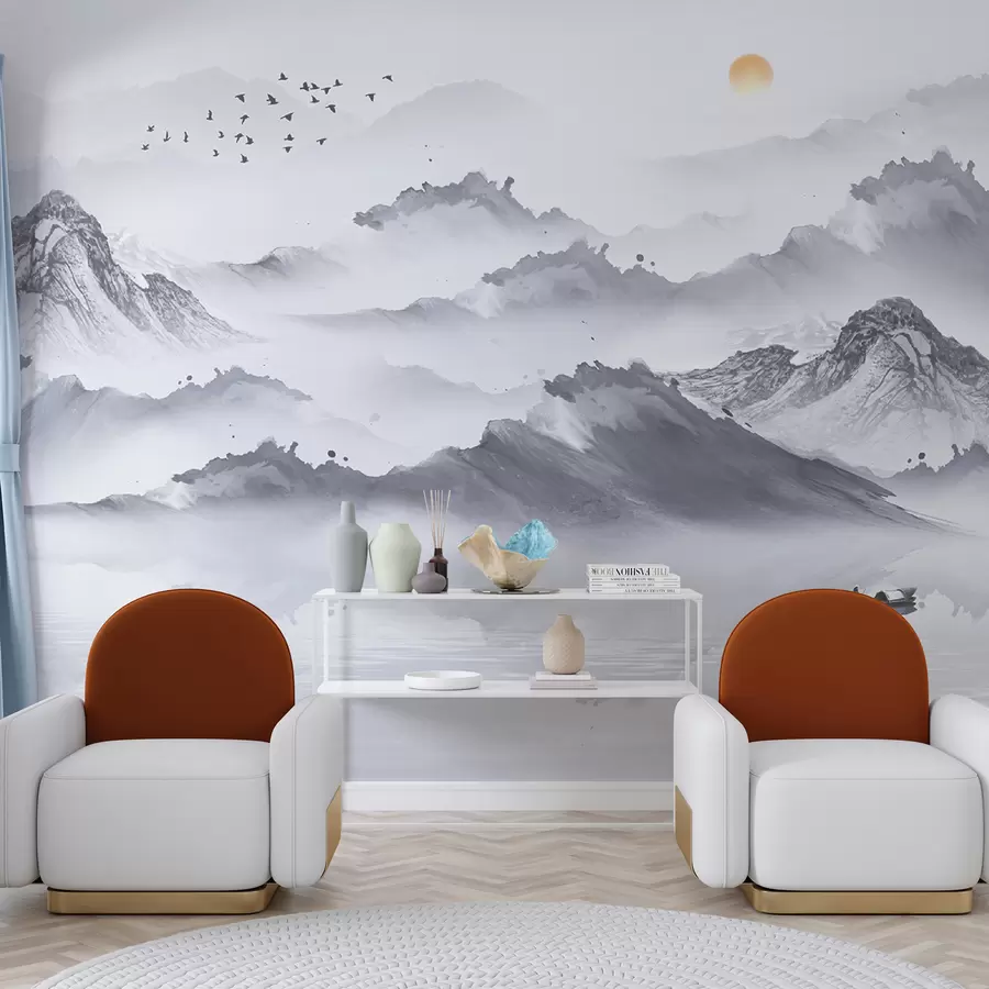 Fototapeedid Jaapani stiilis mäed. Tuši joonistamine u44010