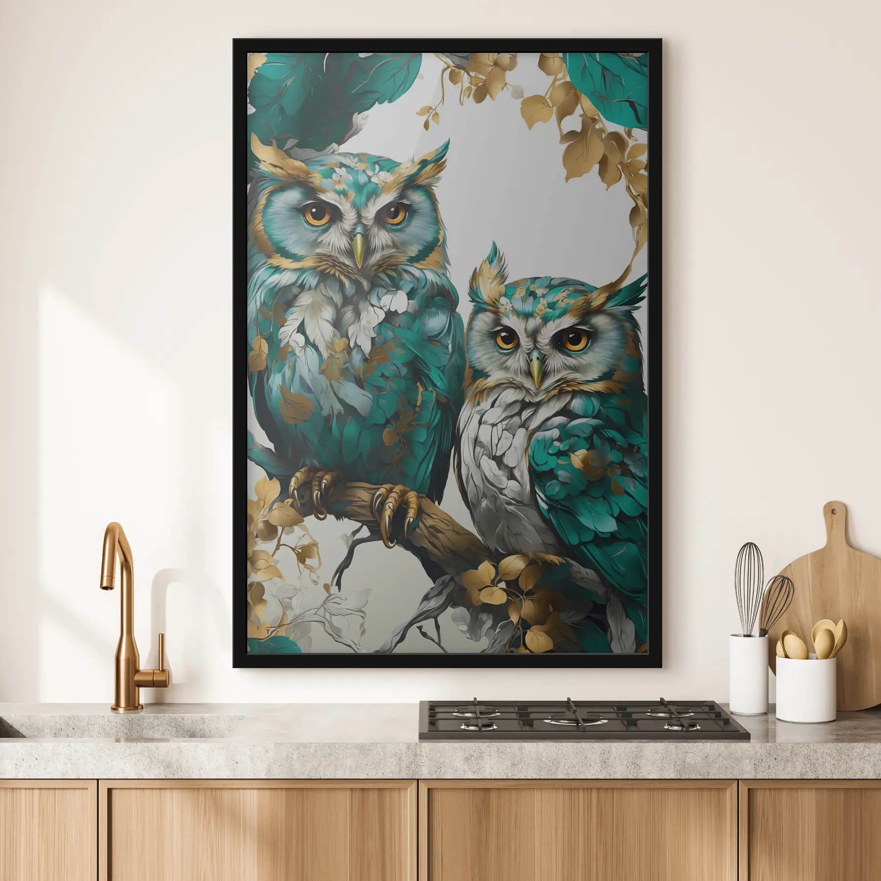 Fototapeedid Kaks rohelist öökullid lehtedes f37569