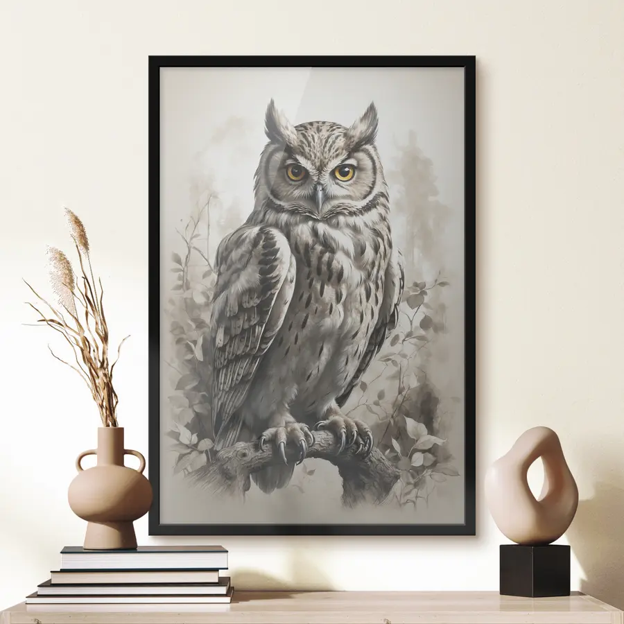 Fototapeedid Öökull mustvalgel taustal f38118