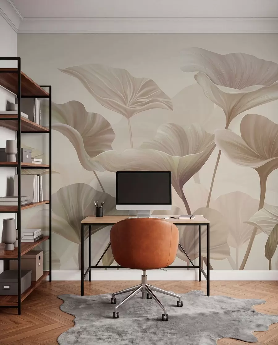 Fototapeedid Suurepärased suured beeži värvi lehed w00385v3