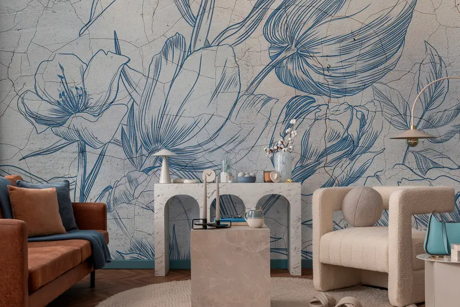 Fototapeedid Graafilised lilled joonistavad seinapööningul w00391