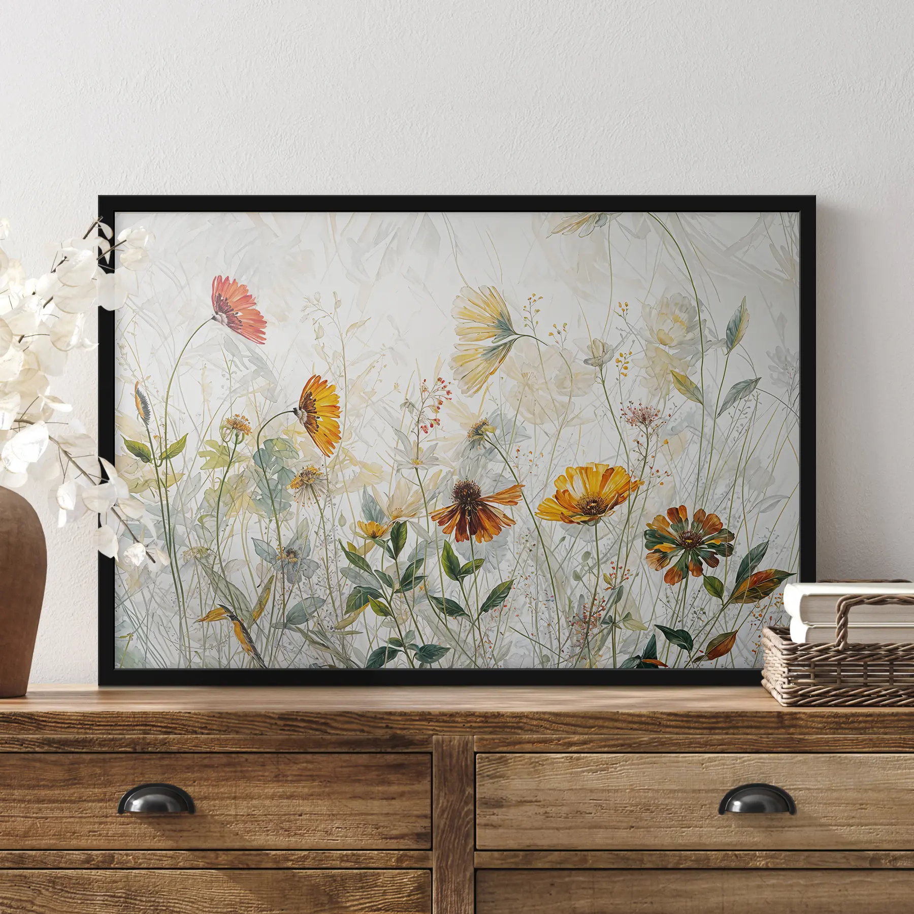 Pilt Õrnad põllulilled valgel taustal õlimaal f38197