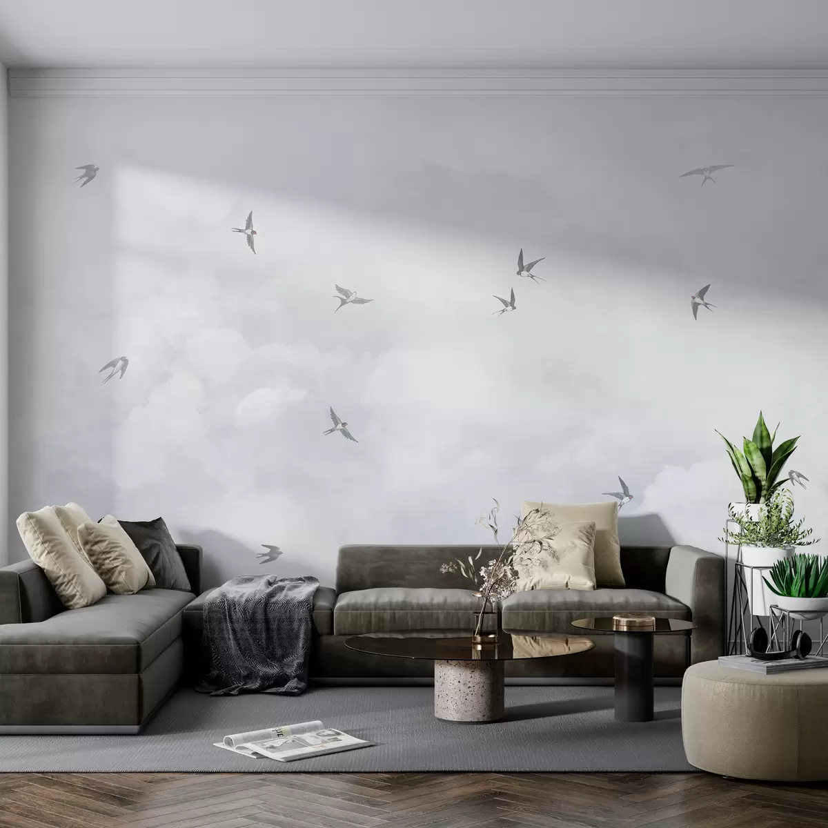 Fototapeedid Sinine taevas pääsukestega w00526