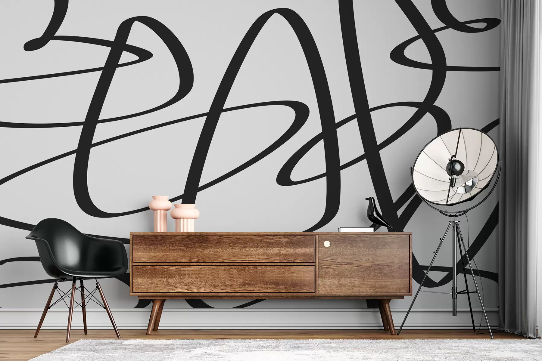 Fototapeedid Must kõver pidev keerdjoon, tint, abstraktne w00583