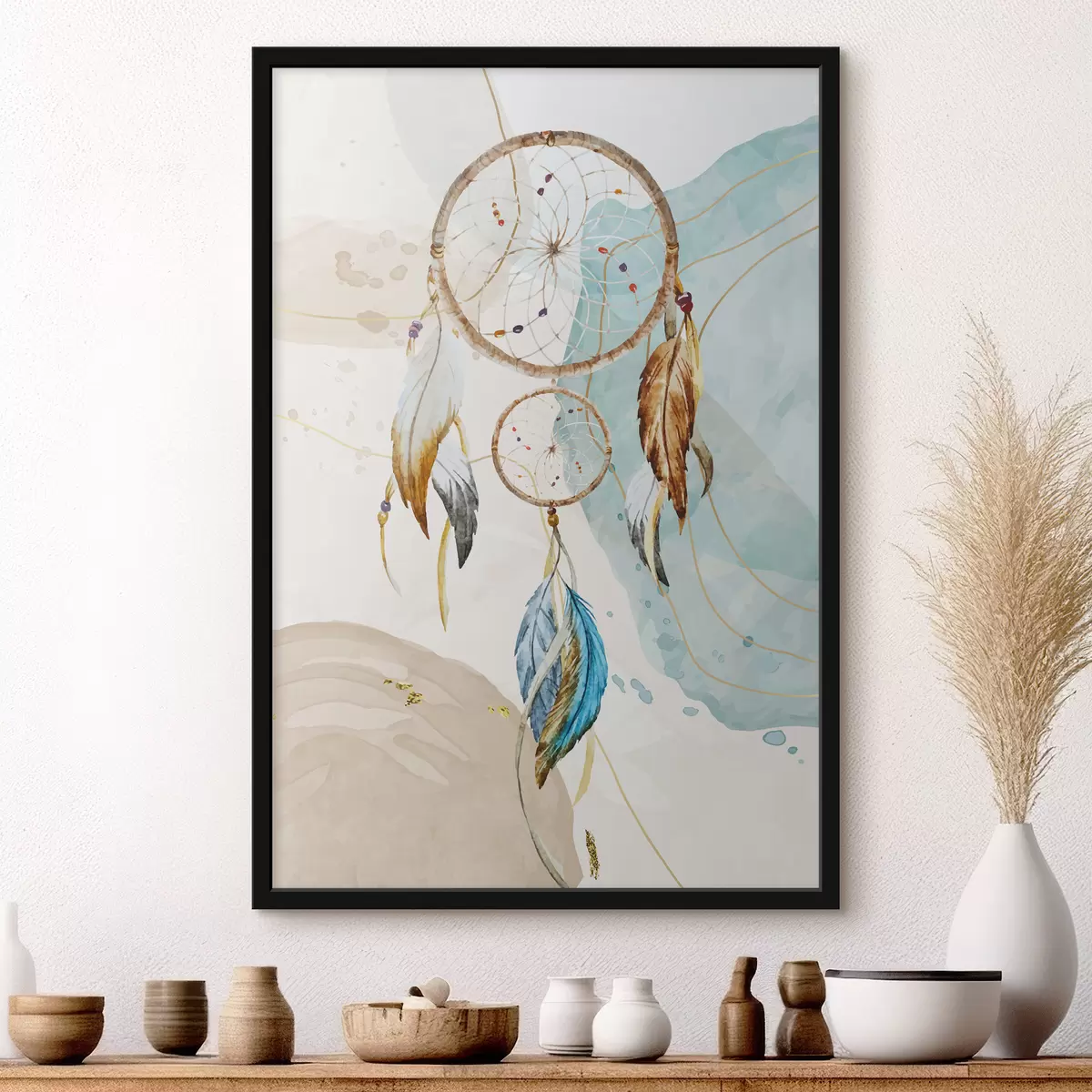 Plakat akvarell, unenäopüüdja, suled, pastell f38330