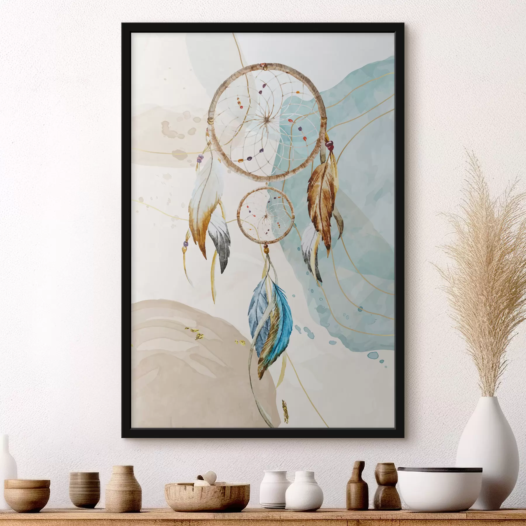 Fototapeedid akvarell, unenäopüüdja, suled, pastell f38330