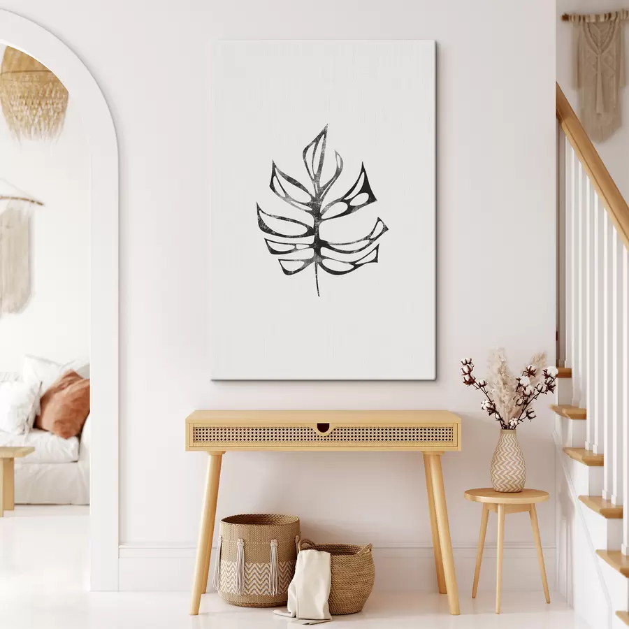 Pilt Lõigete ja aukudega dekoratiivne leht, troopiline, tekstureeritud must värv, minimalism, lilleline s38342