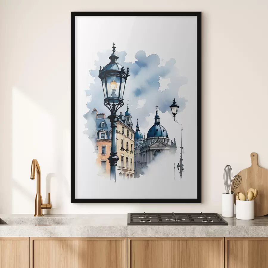 Fototapeedid Kuplikujulise hoonega ehitud tänavalatern pilves päeval f38364