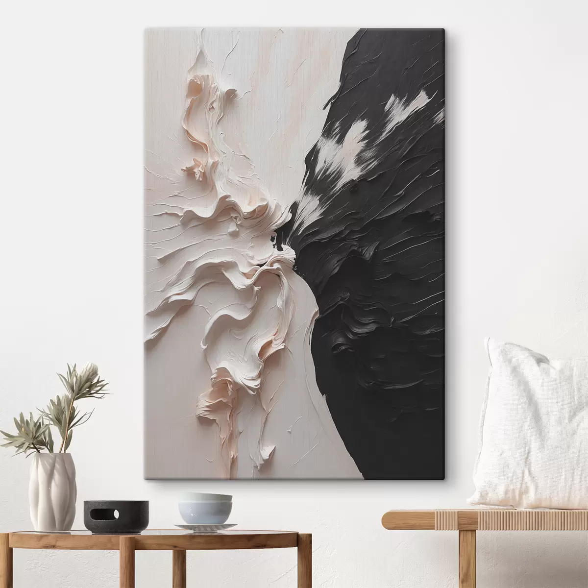 Pilt Abstraktne õlimaal valges ja mustas värvitoonis s38300