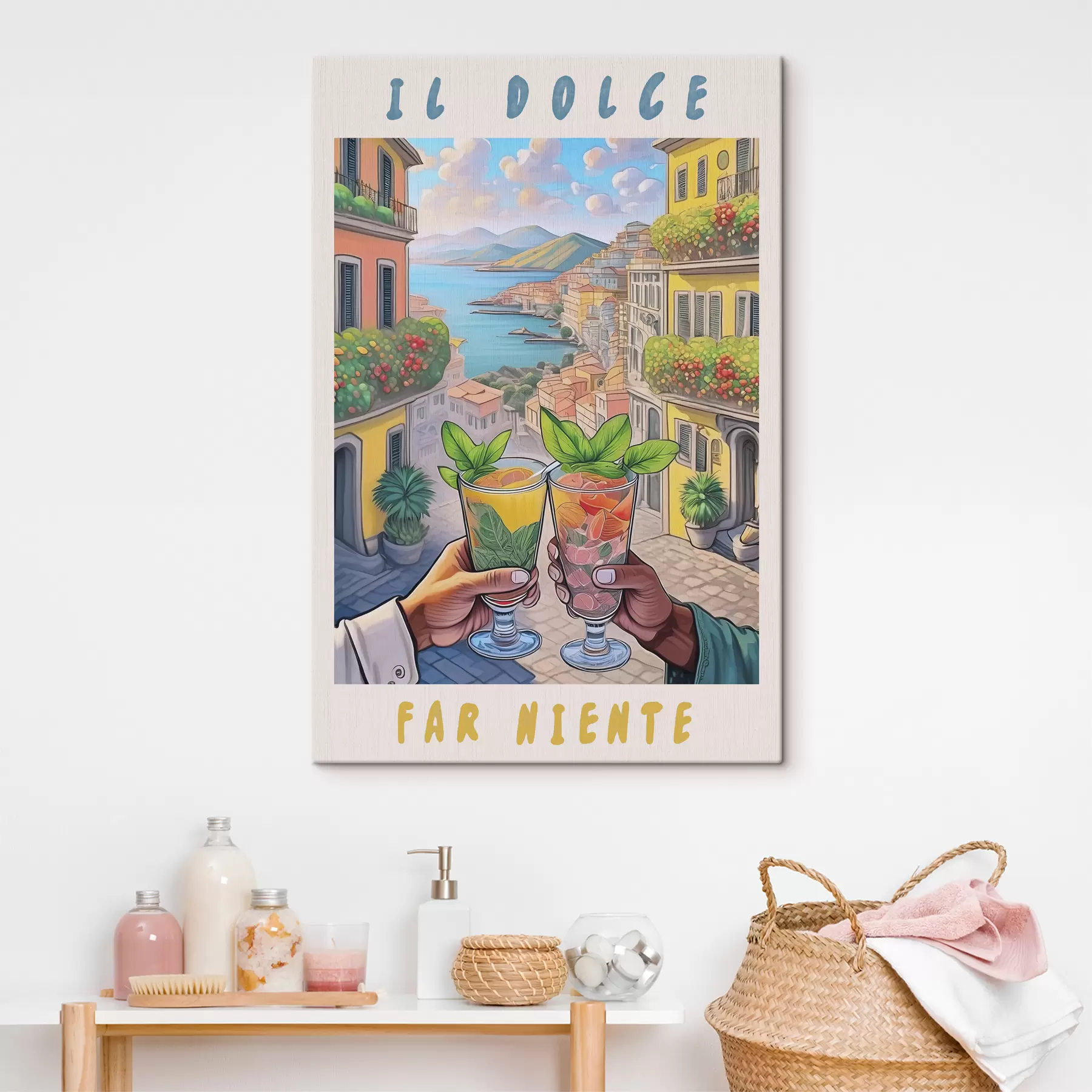 Fototapeedid Itaalia linn, mererannik, kokteilid, kutsumus, arhitektuur, suvi, akvarell  s38392