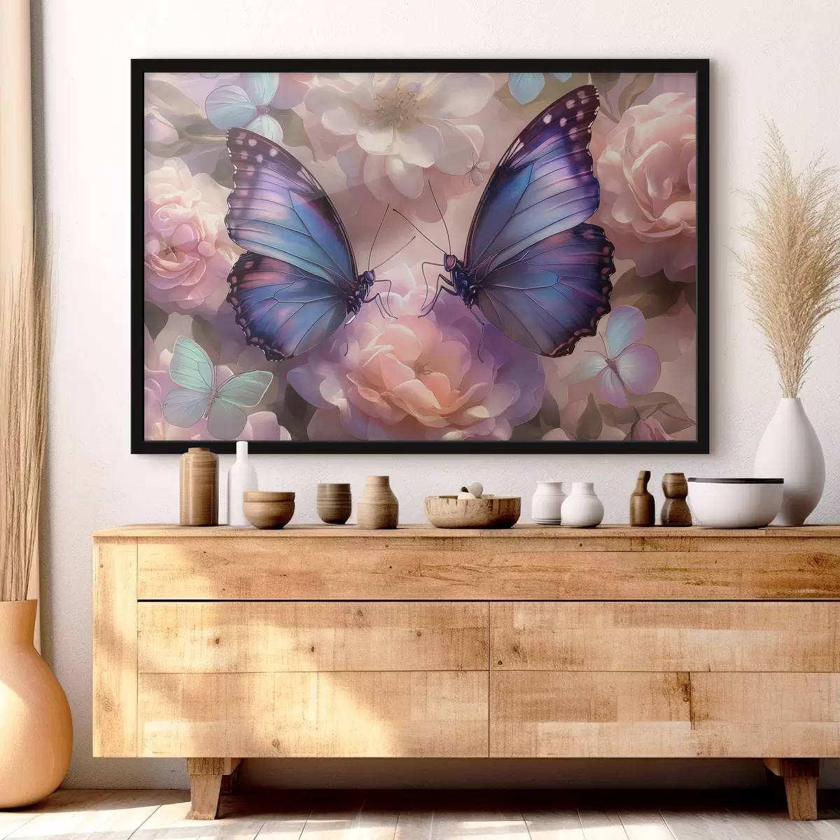 Plakat Kaks akvarellistiilis lillelist liblikat f38534