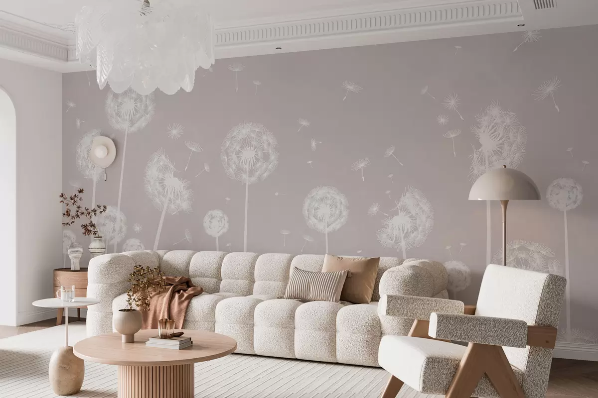 Fototapeedid Heleda laigulise tausta beeži värviga võilillepõld w00657