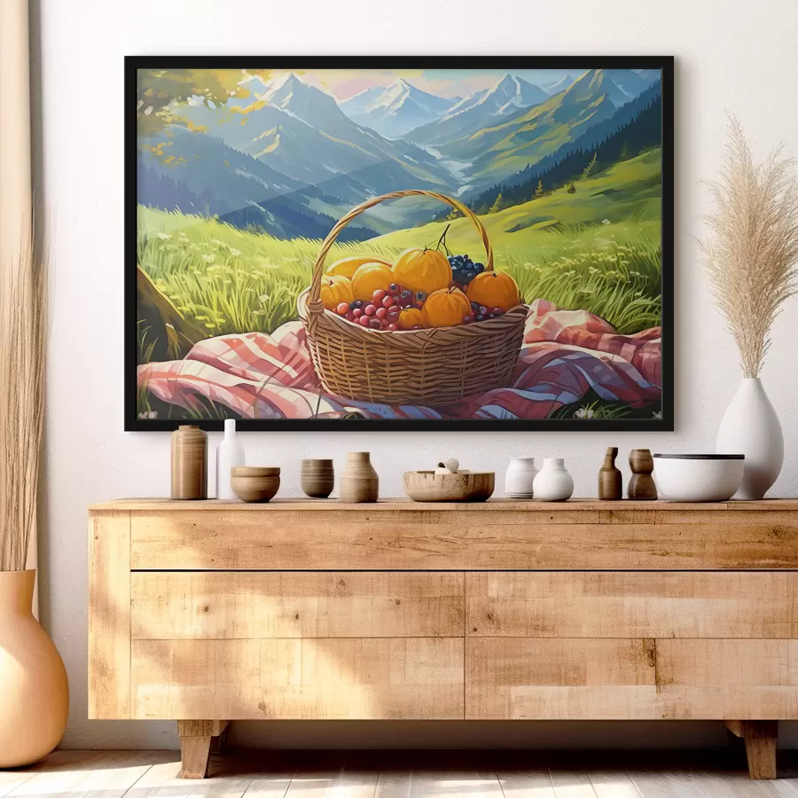 Fototapeedid puuviljakorv mägede heinamaal f38654