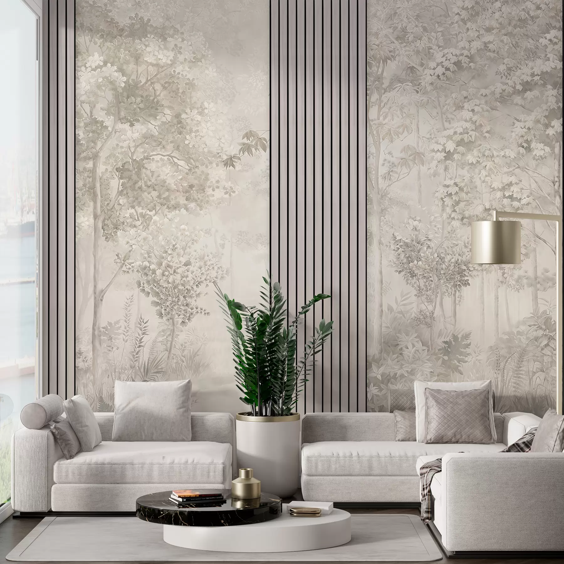 Fototapeedid Puitpaneelid ja õrn pastelsetes toonides mets w00670