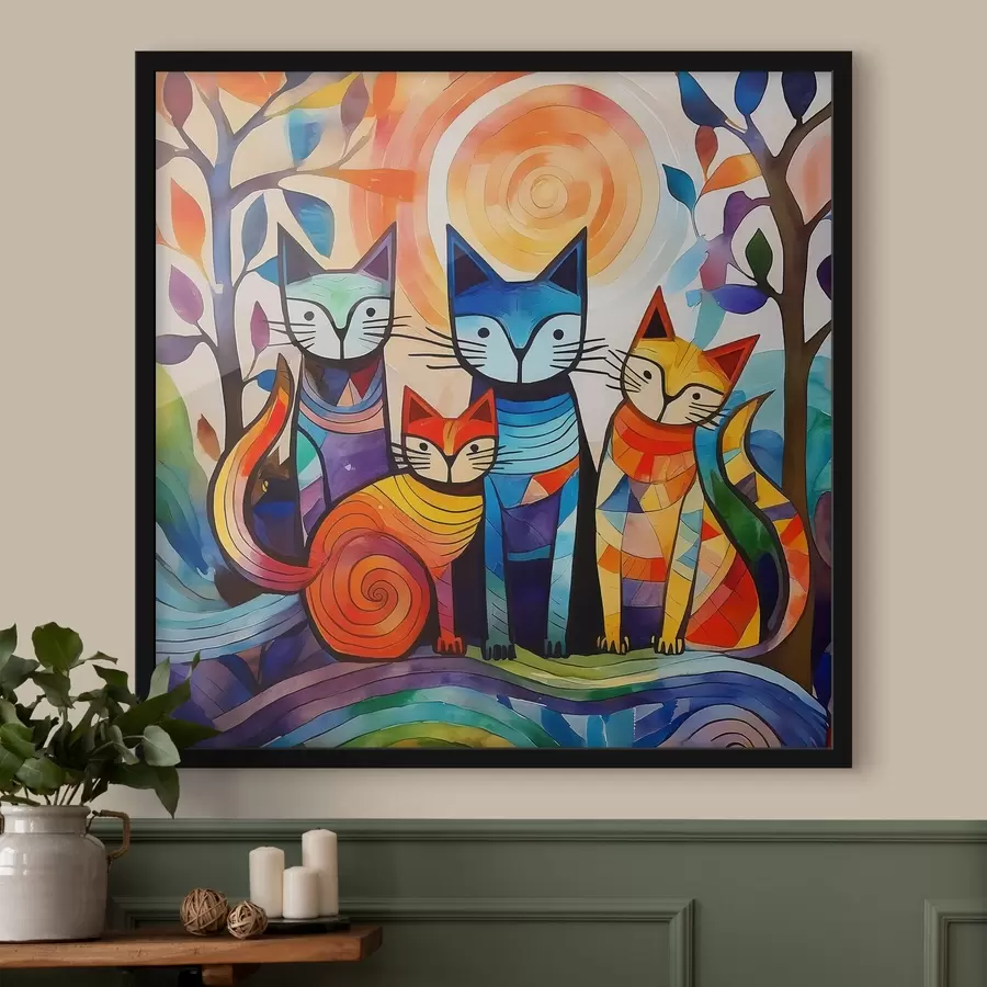 Pilt Mitmevärviline abstraktsioon huvitavate kassidega f38815