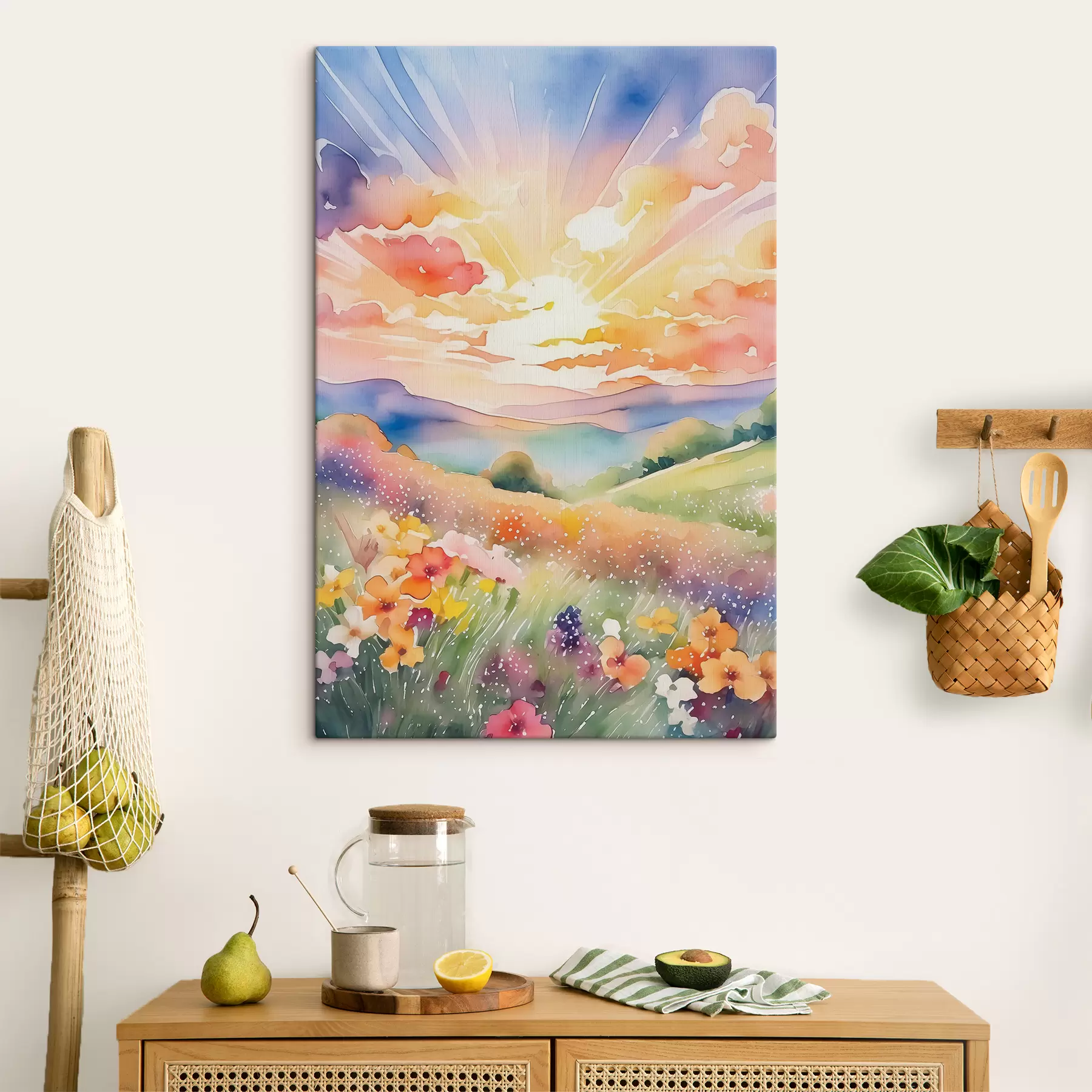 Pilt Päikeseloojang suveväljal, lilled, päike, värviline taevas, pilved, loodus s38842