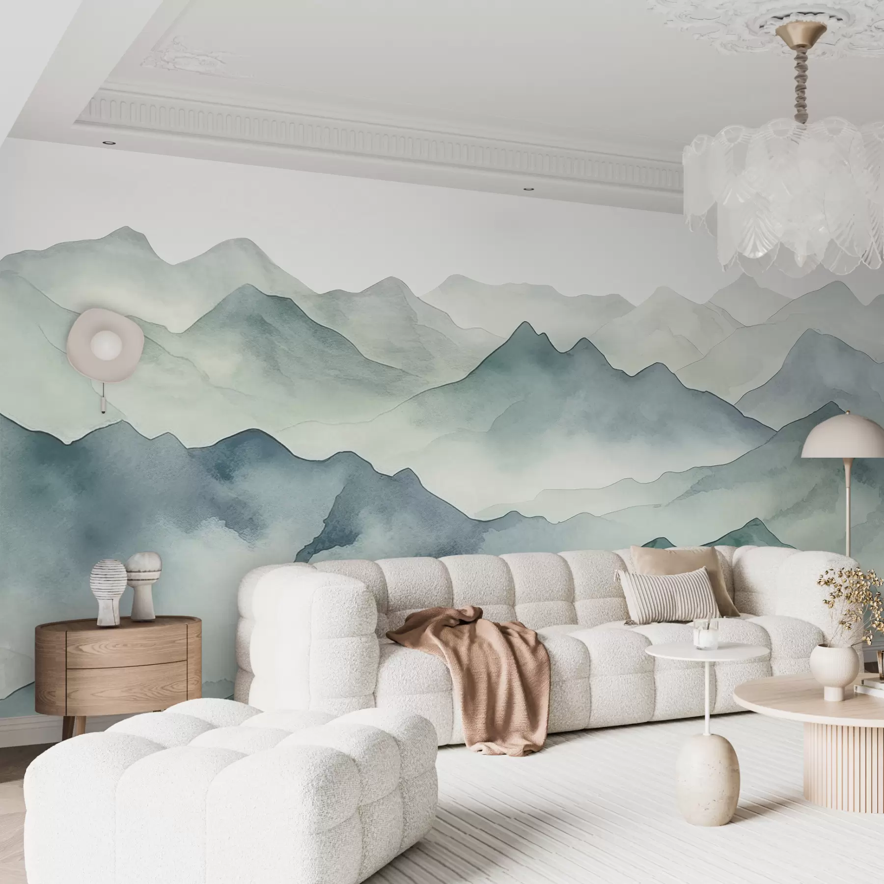 Fototapeedid Mäe tipud ja kurud, akvarell, maastik, maastik, sinine, hall värv w00841