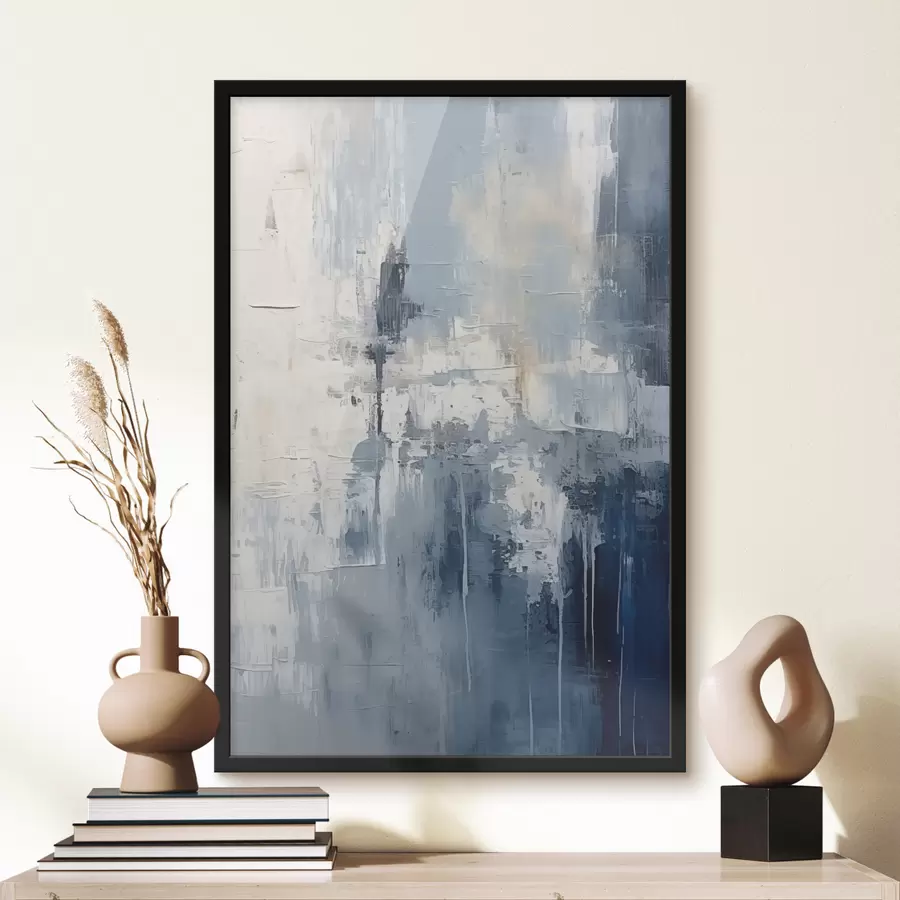 Fototapeedid Abstraktne minimalistlik õlimaal, hõõrutud, geomeetriline, peits, sinine ja valge värv f38906