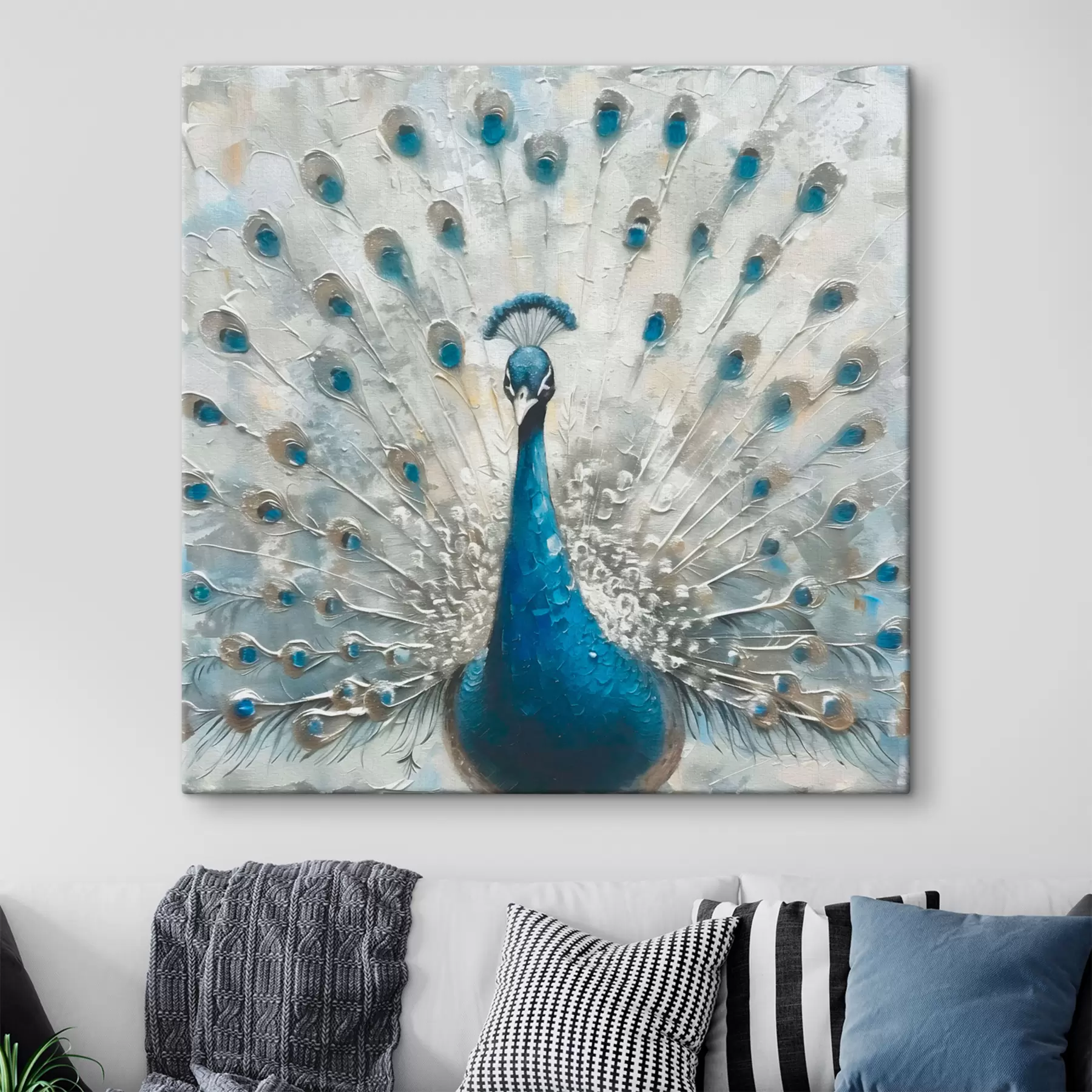 Pilt Sinine paabulinnu sulgedega trükitud tekstuuriga s38931