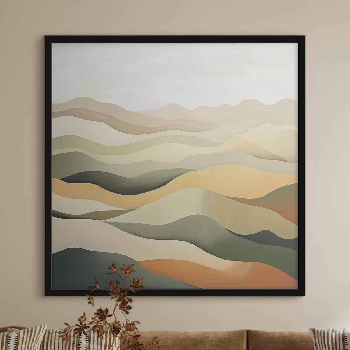 Plakat Mäed, abstraktne maastik, guašš, roheline, ooker, seepia, hall f38952