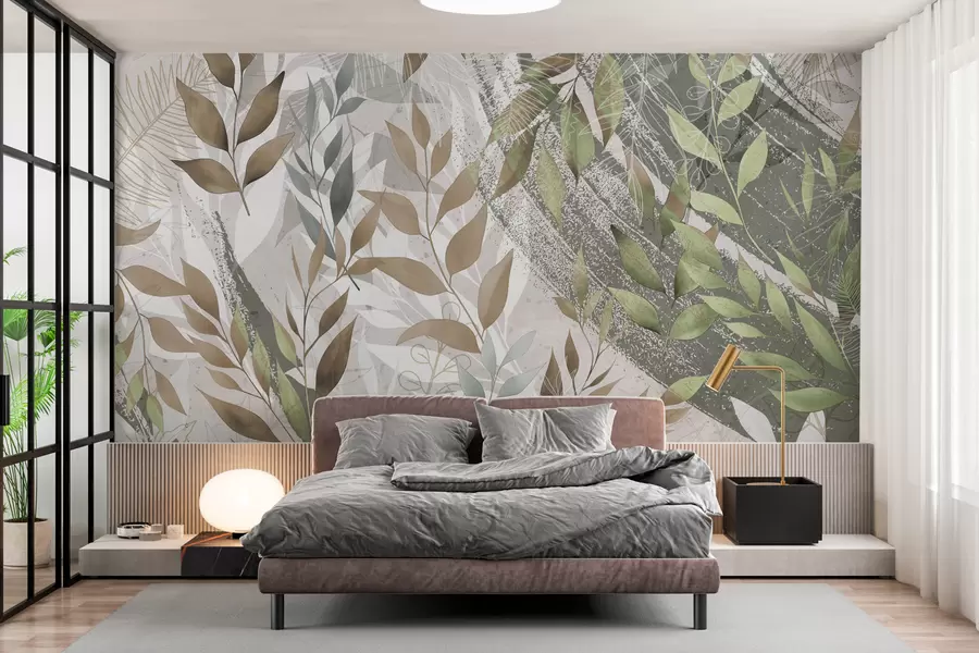 Fototapeedid Rohelised lehed grunge stiilis w00812