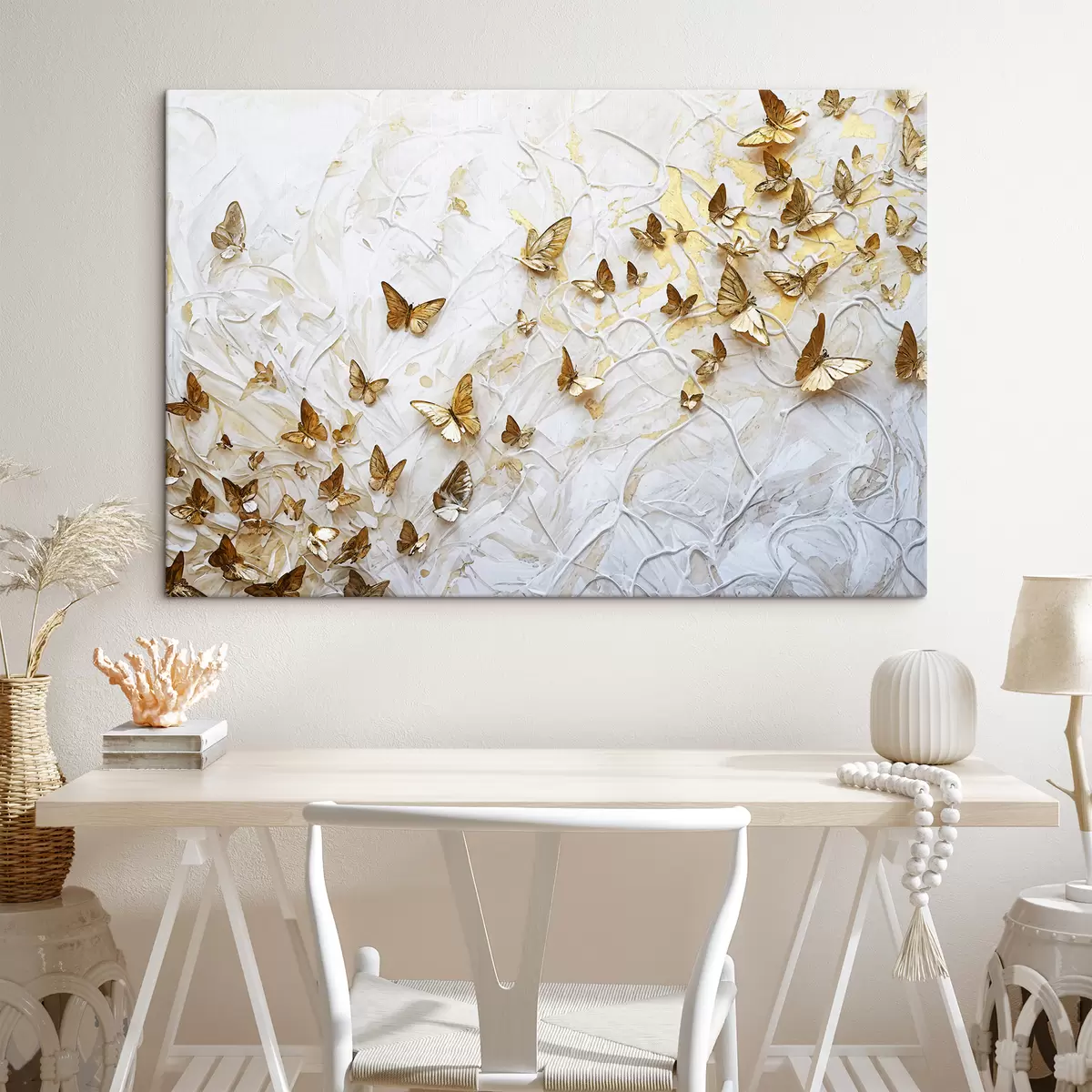 Pilt Suur rühm liblikaid valgel taustal, luues kauni ja keeruka mustri s38970