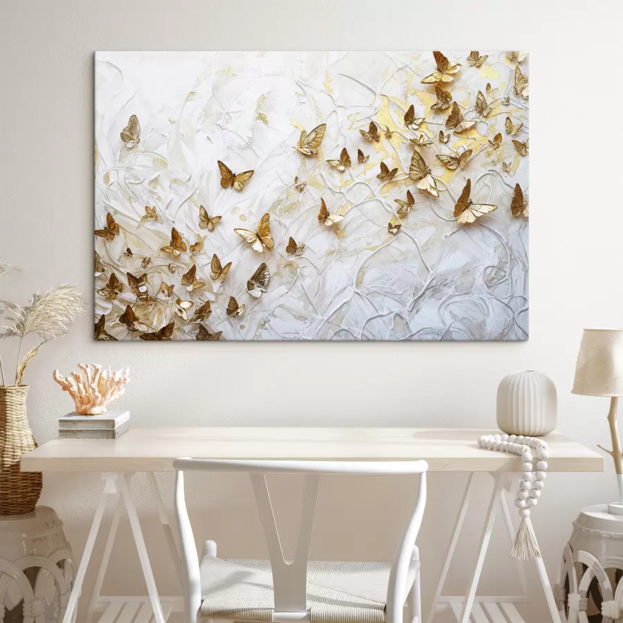 Fototapeedid Suur rühm liblikaid valgel taustal, luues kauni ja keeruka mustri s38970