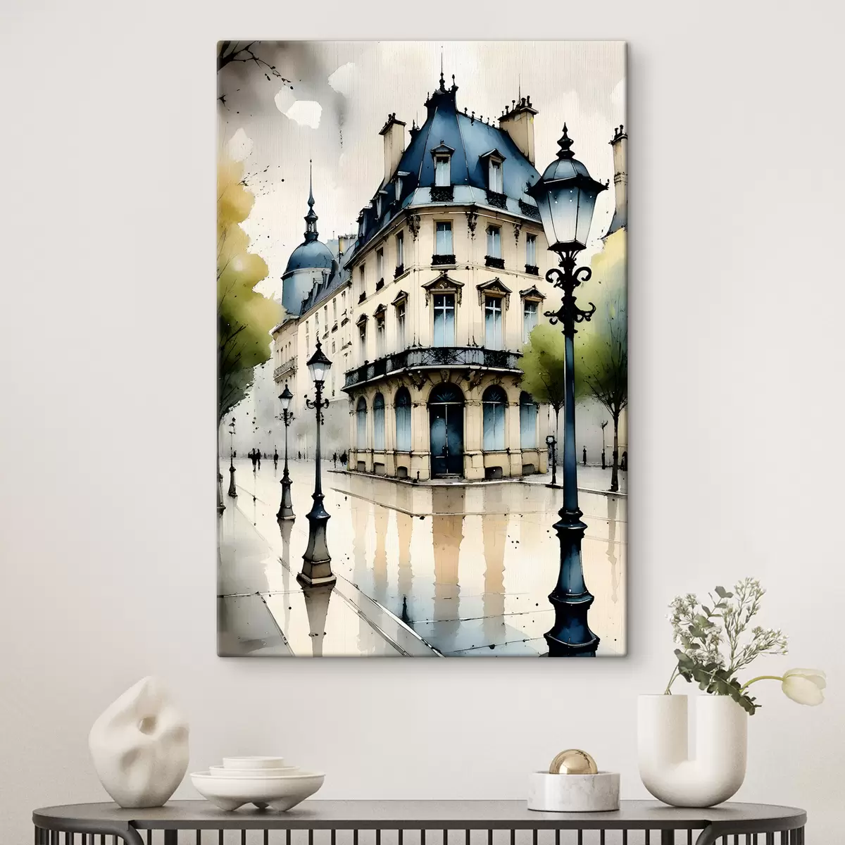 Pilt Kumera fassaadi ja dekoratiivsete arhitektuursete elementidega ajaloolise hoone akvarellmaal s38975