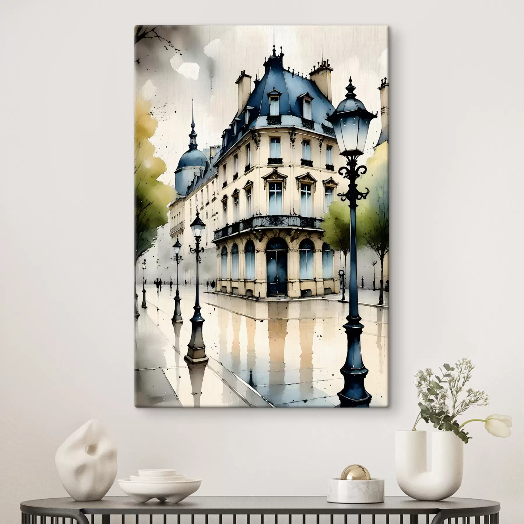 Fototapeedid Kumera fassaadi ja dekoratiivsete arhitektuursete elementidega ajaloolise hoone akvarellmaal s38975