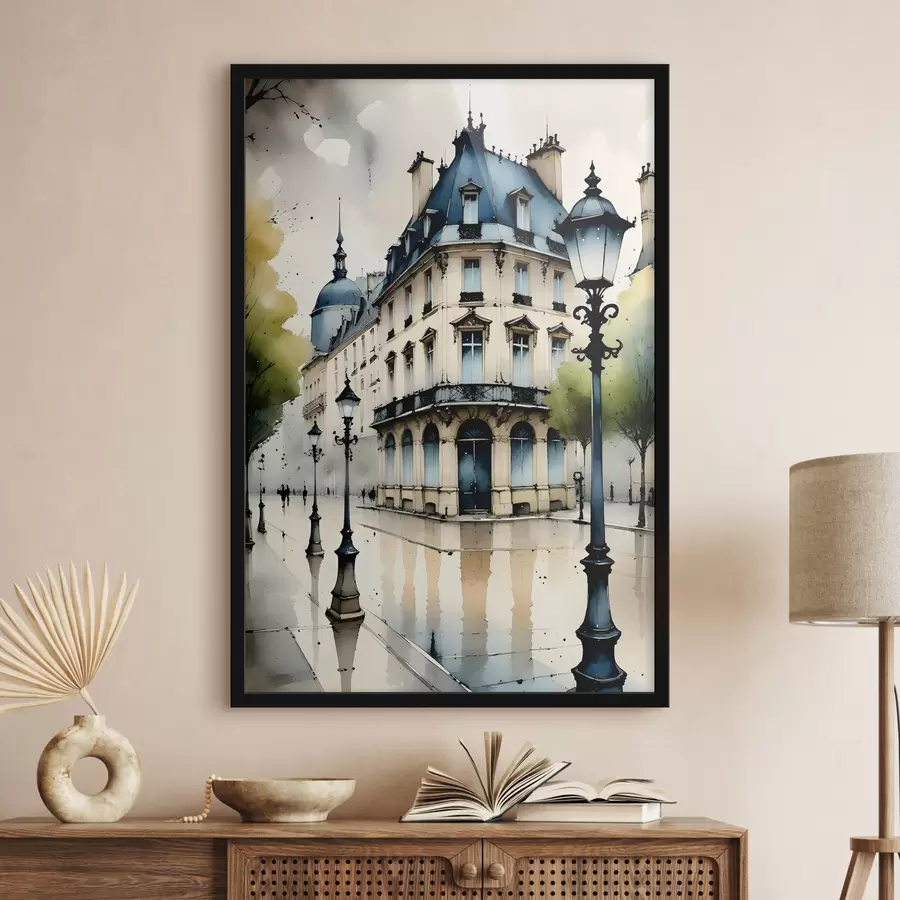 Fototapeedid Kumera fassaadi ja dekoratiivsete arhitektuursete elementidega ajaloolise hoone akvarellmaal f38975