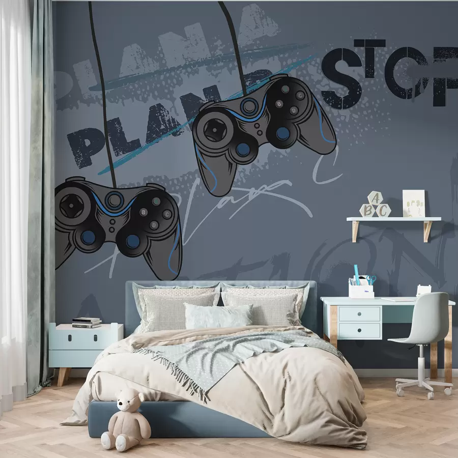 Pilt Laste tapeet teismelistele juhtkangide ja sinise graafilise kirjaga w00829