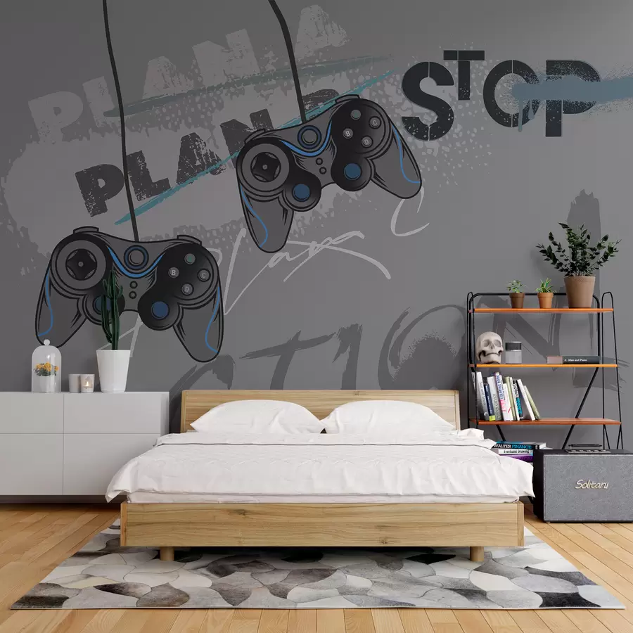 Fototapeedid Laste taustapilt teismelistele koos joystickide ja graafilise kirjaga halli värvi taustapildiga w00829v1