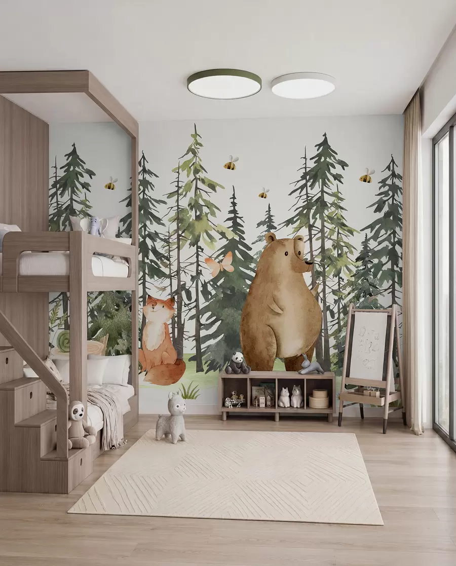 Fototapeedid Metsatseen loomade ja erinevate männipuudega taustal w00905