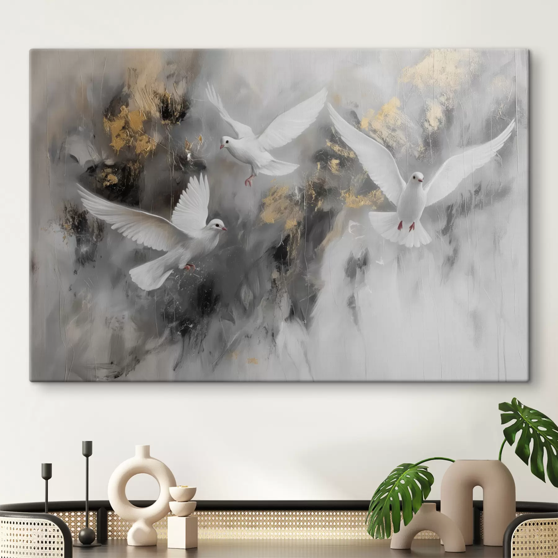 Fototapeedid Valged tuvid hallil taustal s39101