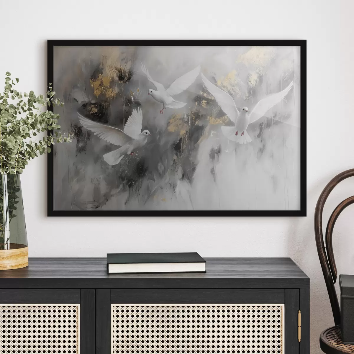 Plakat Valged tuvid hallil taustal f39101