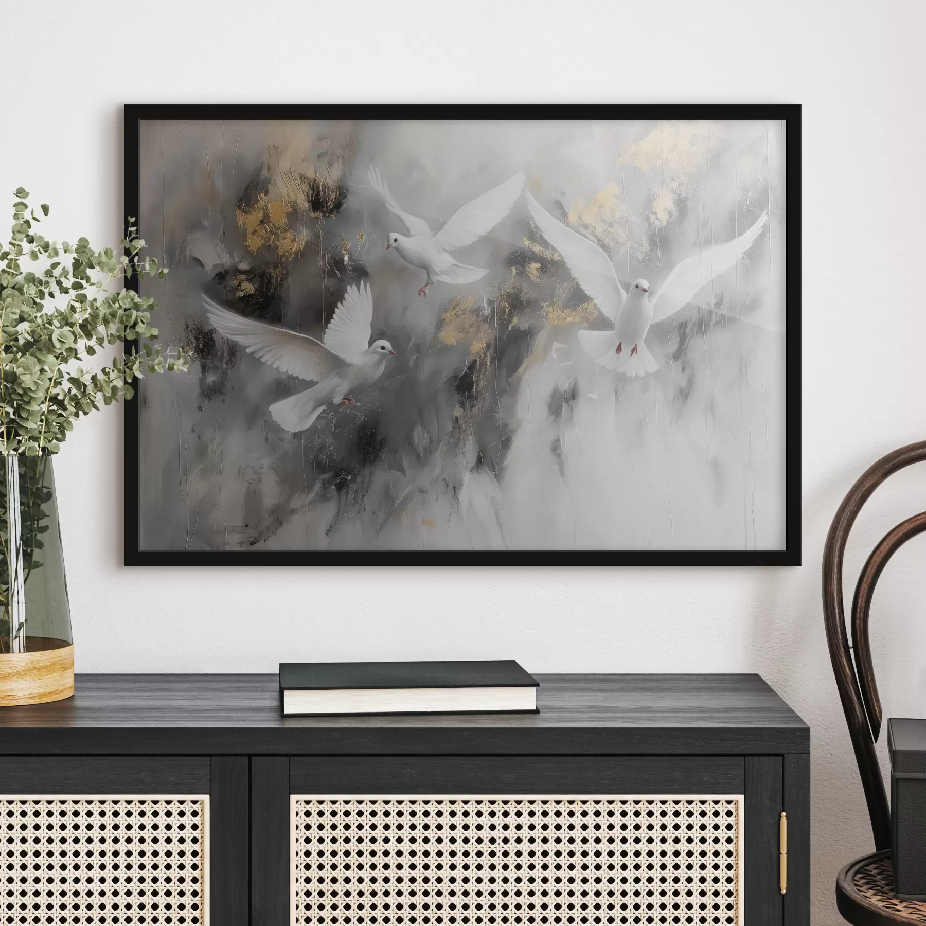 Fototapeedid Valged tuvid hallil taustal f39101