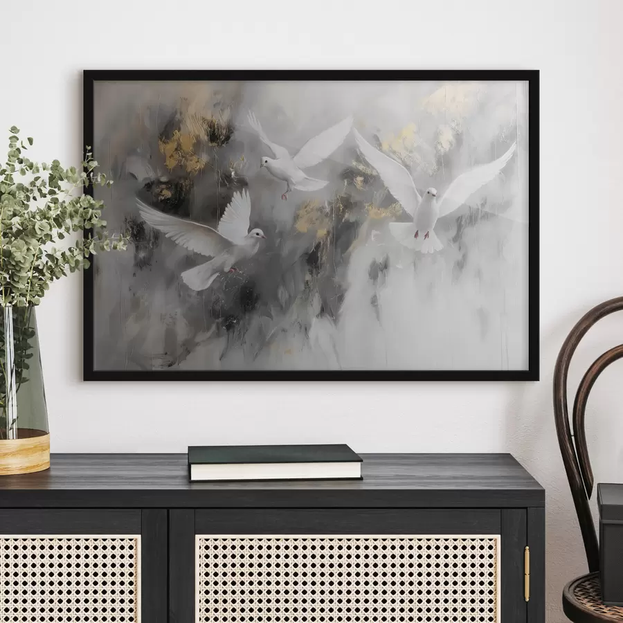 Fototapeedid Valged tuvid hallil taustal f39101