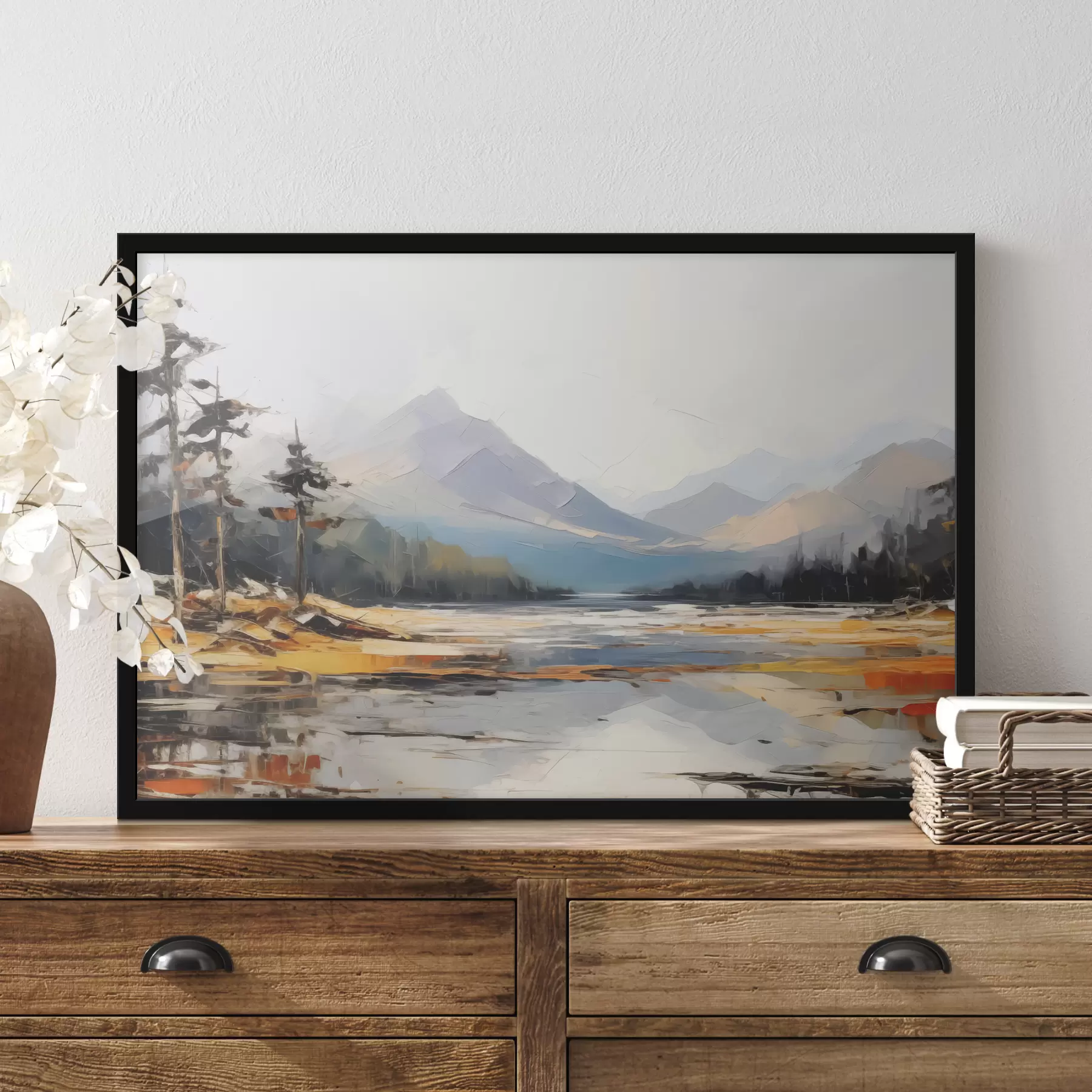 Fototapeedid Mäeahelikud orus õlimaal, maastik, loodus, sinine, valge kollane värv f39128