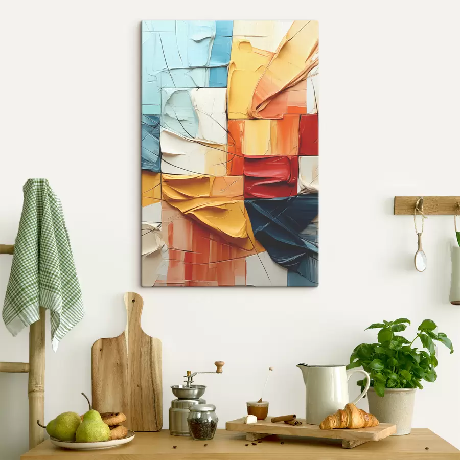 Pilt Erksa värvi tükid pragude, ruutudega, kubismimaal s39196