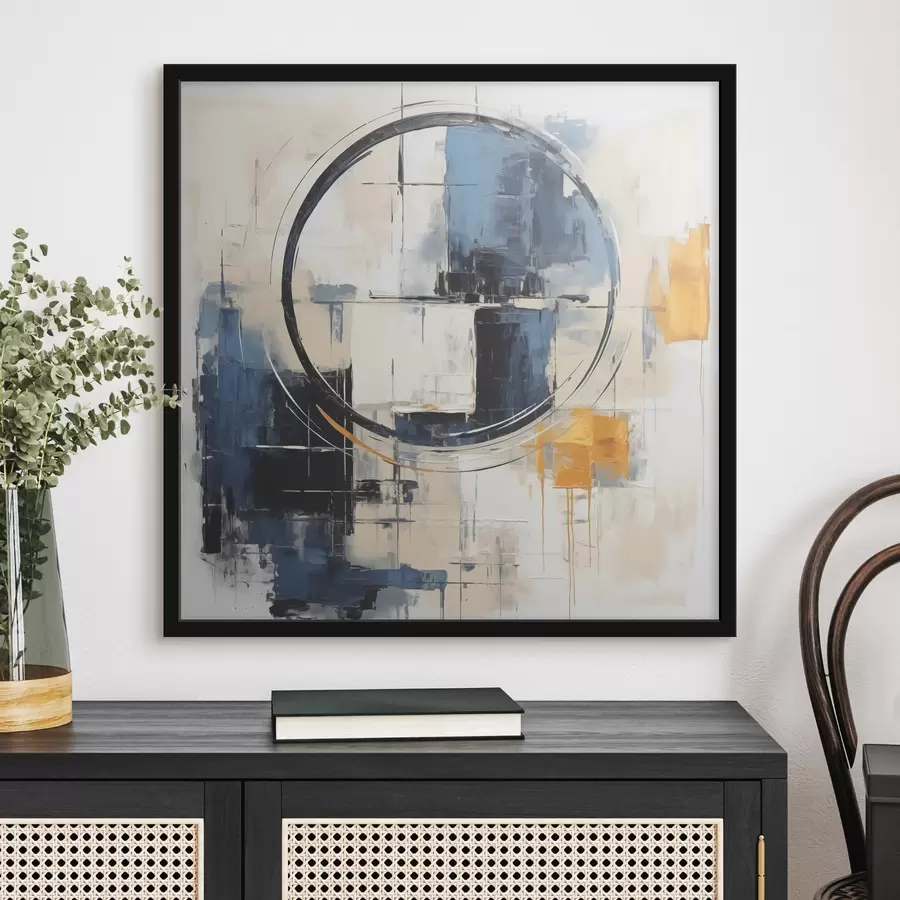 Fototapeedid Abstraktne kubism, sinine, oranž, valge kriips, ringikujuline kujund f39179