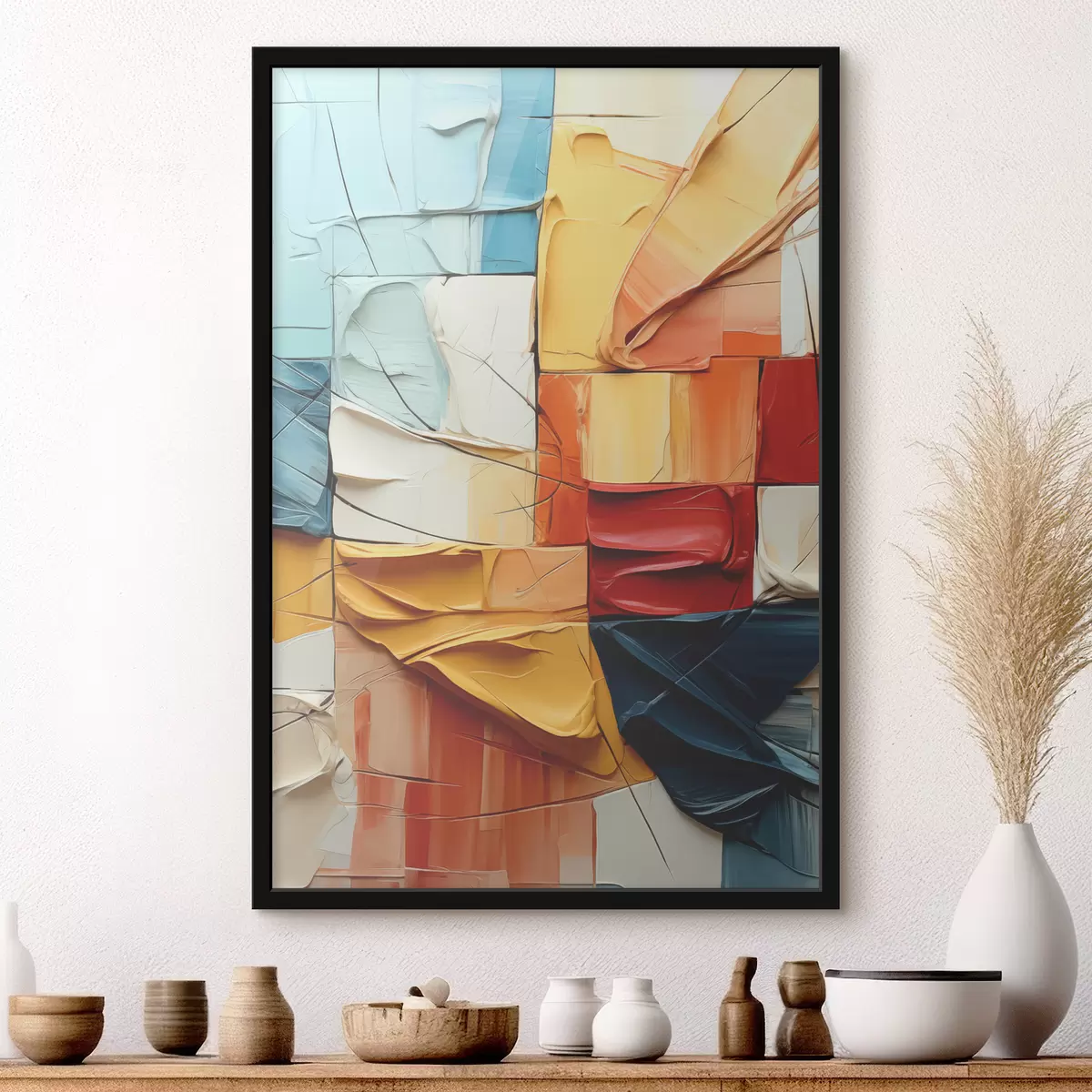 Plakat Erksa värvi tükid pragude, ruutudega, kubismimaal f39196