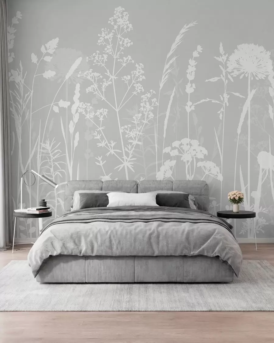 Fototapeedid Õrnad põllutaimed ja lilled minimalismi halli värvi w01270v1