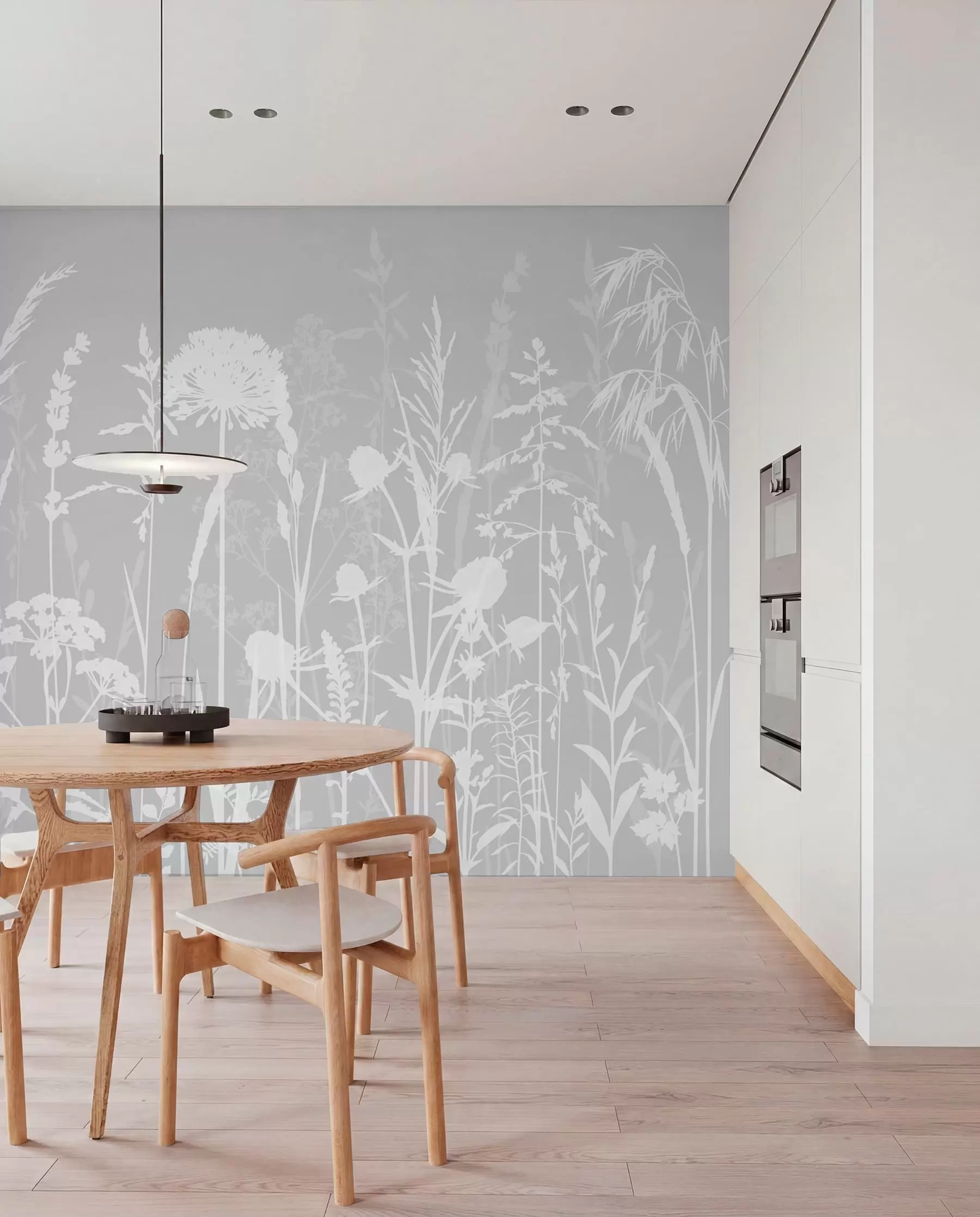 Fototapeedid Õrnad põllutaimed ja lilled minimalismi halli värvi w01270v1