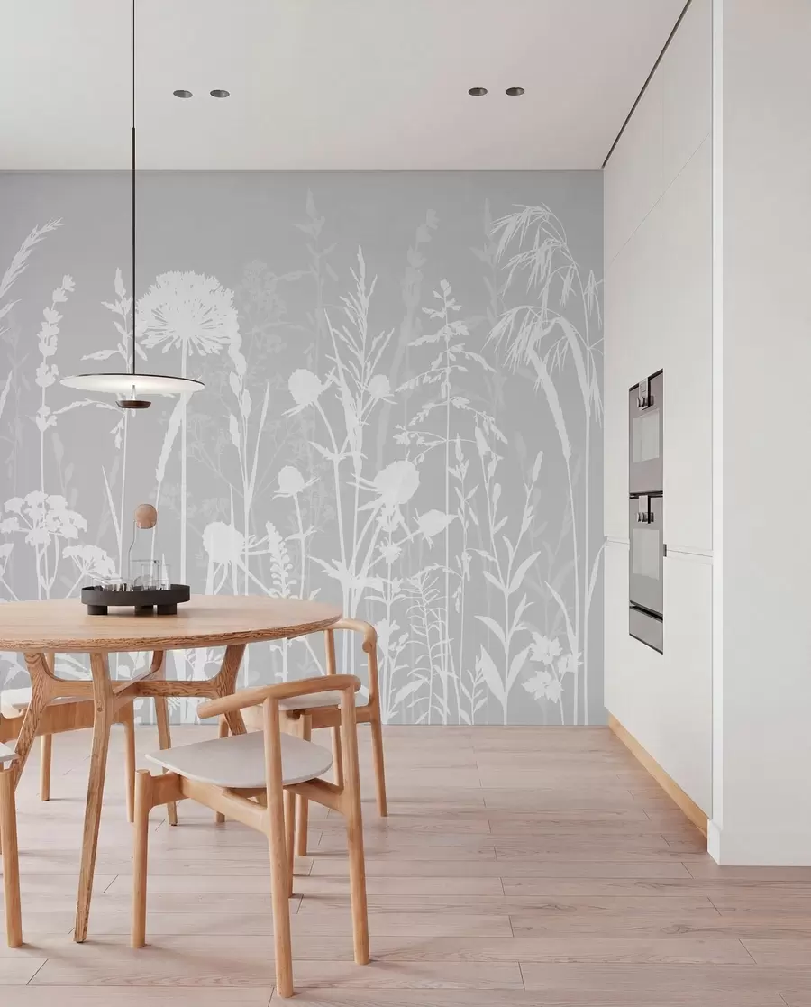 Fototapeedid Õrnad põllutaimed ja lilled minimalismi halli värvi w01270v1