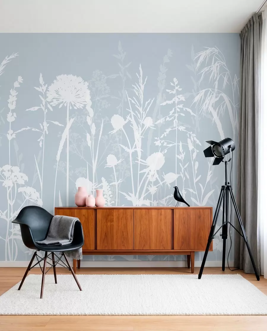 Fototapeedid Õrnad põllutaimed ja lilled minimalismi halli värvi w01270v4