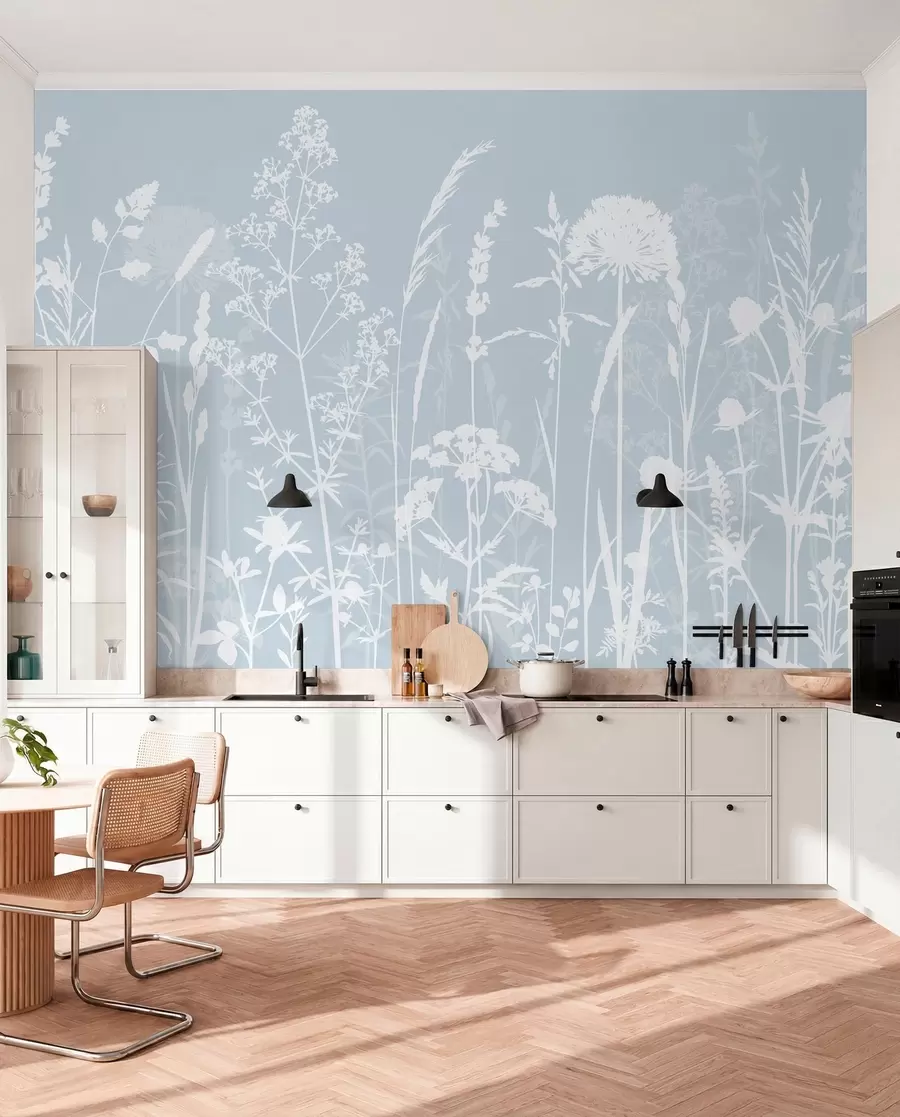 Fototapeedid Õrnad põllutaimed ja lilled minimalismi halli värvi w01270v4