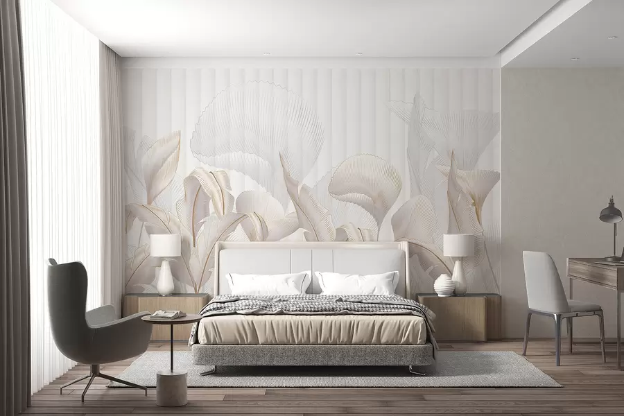 Fototapeedid Troopiliste lehtede lähivaade valgel taustal, tekstuuriga taustal w01237