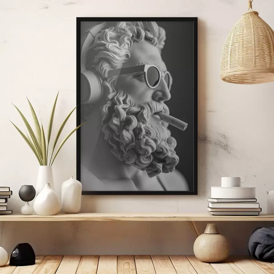 Pilt must-valge Vana-Kreeka skulptuur Zeus kaasaegses stiilis f26122