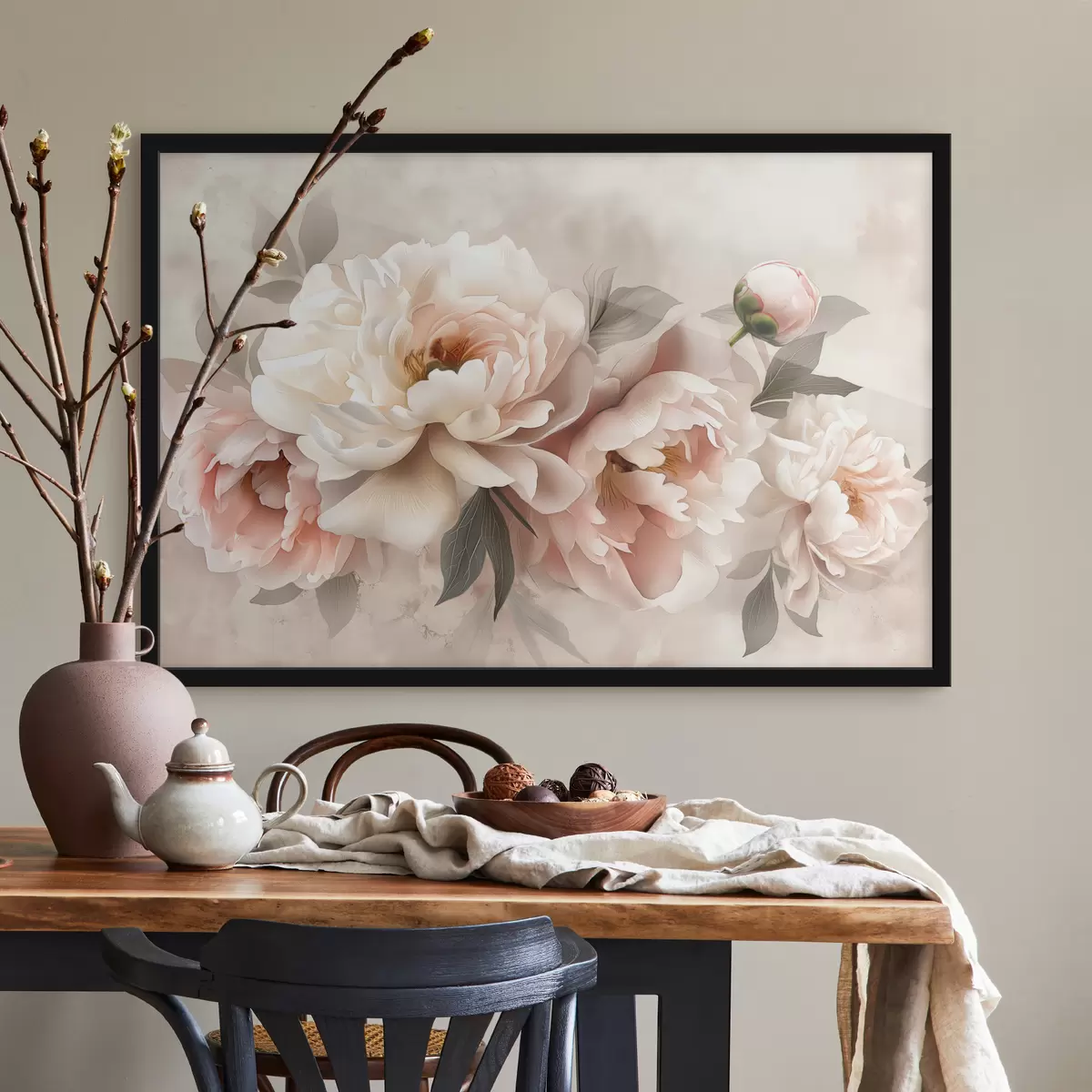 Plakat Abstraktne roosades toonides pojengide kimp f39324