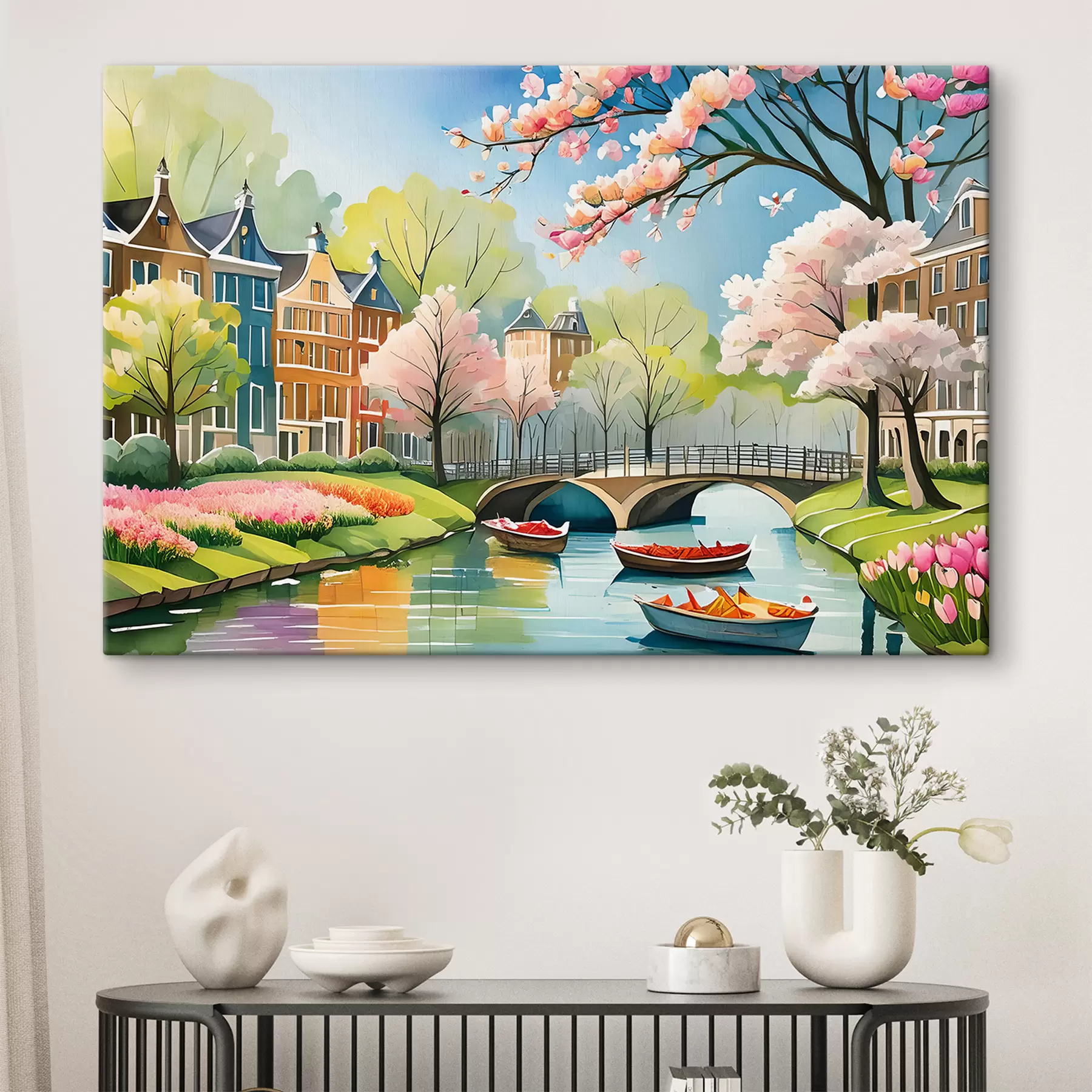 Fototapeedid õitsevad puud Amsterdamis kevadel s39301